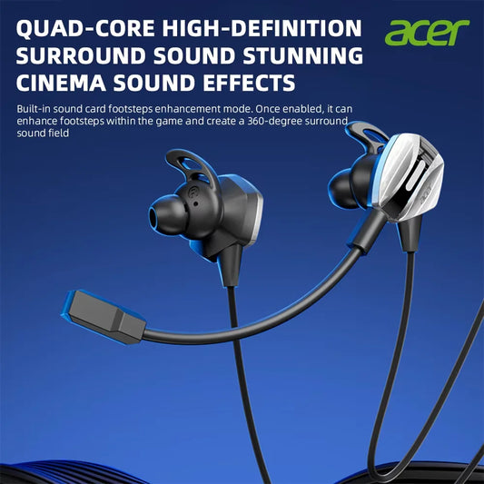 Acer OHR579 Professional Gaming Kopfhörer mit 360° Mikrofon sind die ultimative Wahl für Gamer, die Wert auf Mobilität und Präzision legen. Ausgestattet mit einem hochauflösenden Mikrofon für klare Kommunikation, ergonomischen Ear-Tips für stundenlangen Komfort und einem immersiven Gaming-Sound mit kristallklaren Höhen.