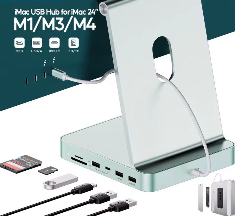 iMac Docking Station USB Hub 24 Zoll für iMac 24" M1/M3/M4 mit mehreren Anschlüssen, SD- und USB-Kartenleser