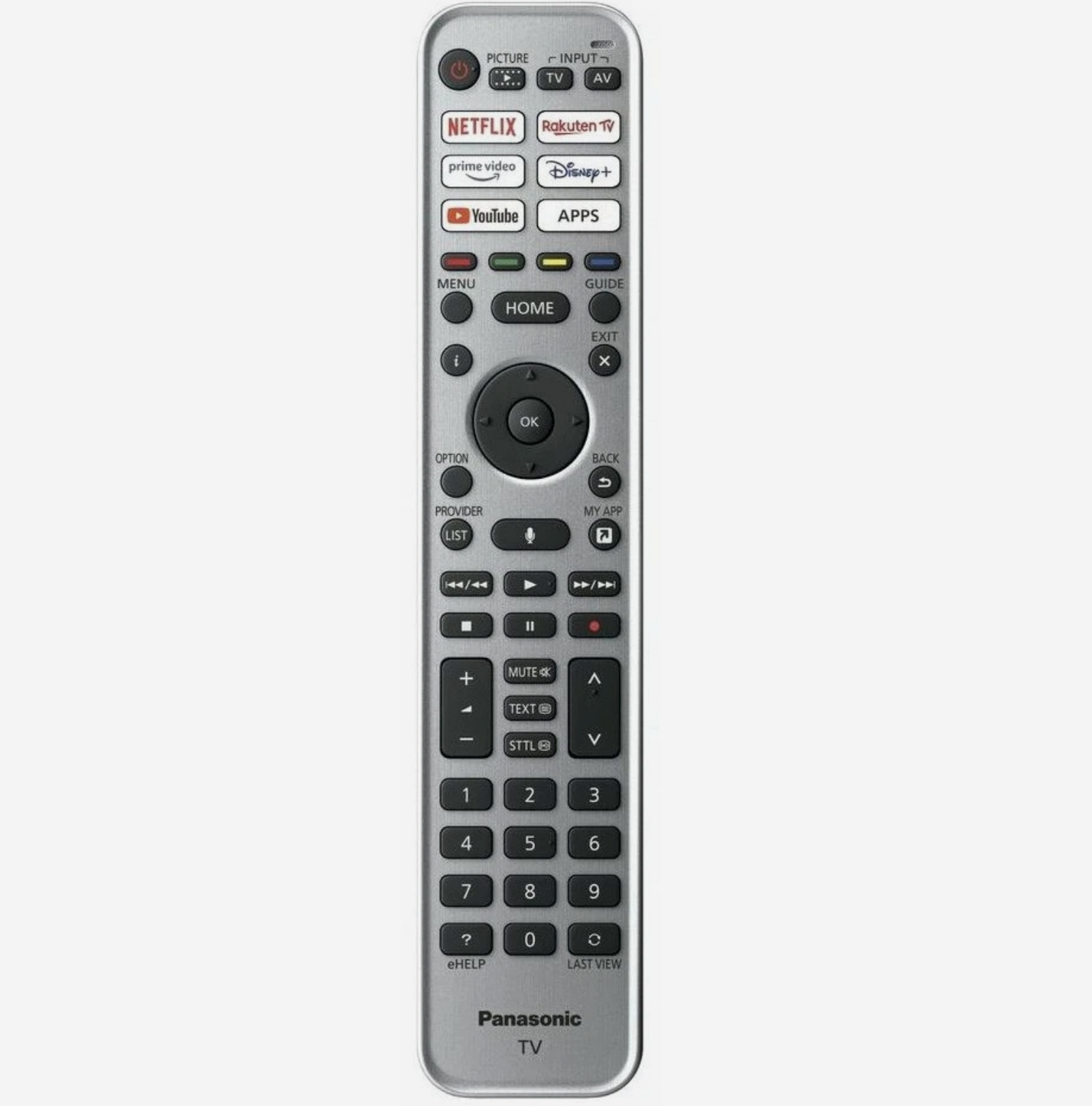Original Panasonic N2QBYA000060 Smart-TV Fernbedienung in Silber-Schwarz mit Mikrofon-Taste