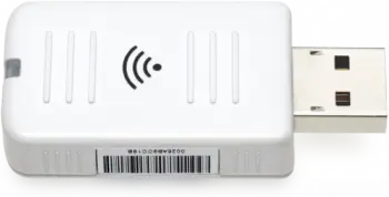 Epson ELPAP10 Wireless LAN Adapter – USB WLAN Dongle für Projektoren, Ansicht von oben mit Wellen-Symbol.