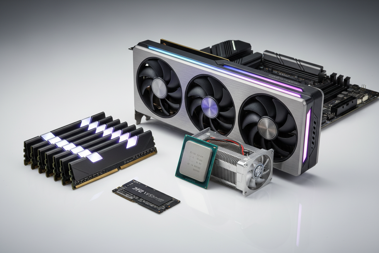 Computer Hardware wie Grafikkarten, Intel AMD CPUs, RAM, SSD, Netzwerkkarten