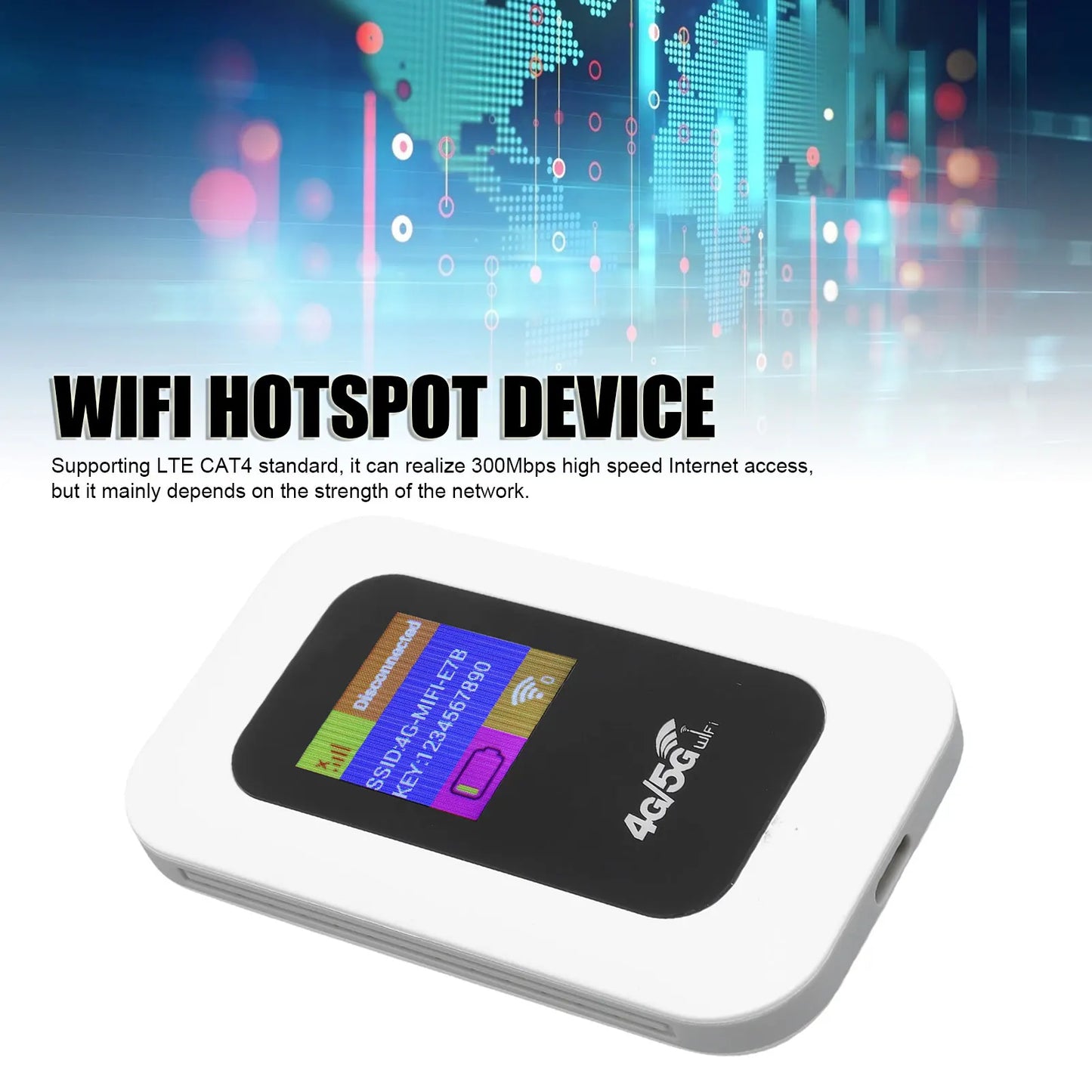 Tragbarer 4G WLAN Router, mobiler Hotspot mit 300 Mbit/s Geschwindigkeitszugang und 2100mAh Akku.
