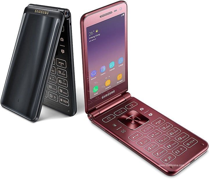 Samsung Galaxy Folder 2 Klapphandy in schwarz und rot, geöffnet und geschlossen, Android Smartphone mit 16 GB Speicher