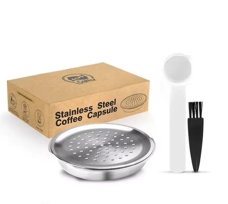 Wiederverwendbare Edelstahl Kaffeekapsel Philips Senseo mit Zubehör in der Produktverpackung.