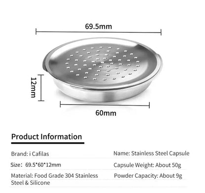 Wiederverwendbare Edelstahl Kaffeekapsel Philips Senseo, Größenangaben und Materialbeschreibung auf Bild.