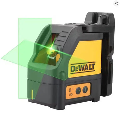 DEWALT DW088CG Kreuzlinienlaser mit grünem Laserstrahl für horizontale und vertikale Ausrichtung.