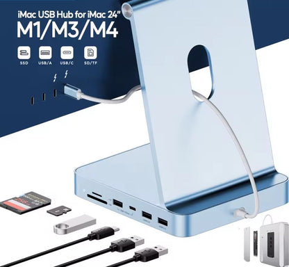 iMac Docking Station USB Hub 24 Zoll mit M1/M3/M4 Unterstützung und mehreren Anschlüssen in silberner Farbe