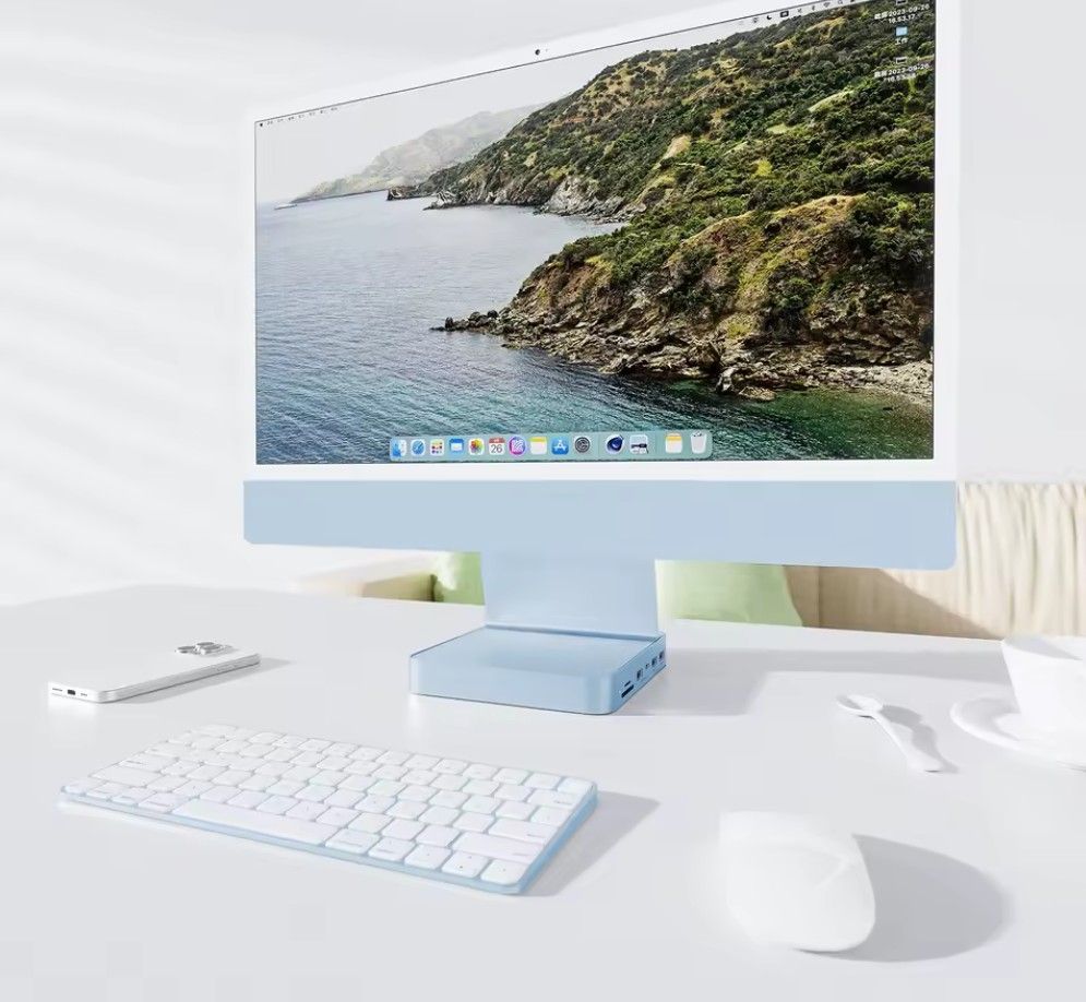 iMac Docking Station USB Hub 24 Zoll in angesagtem Blau, perfekt für Ihr Home Office.