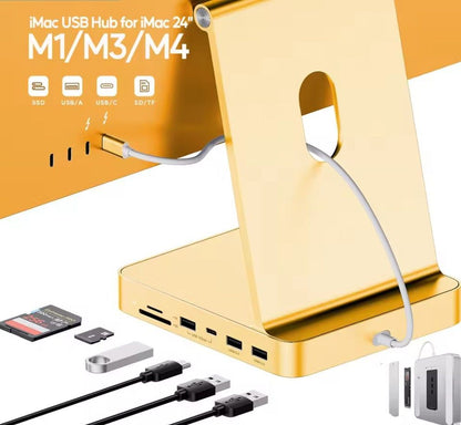 iMac Docking Station USB Hub 24 Zoll in gold für M1/M3/M4 mit verschiedenen Anschlussmöglichkeiten