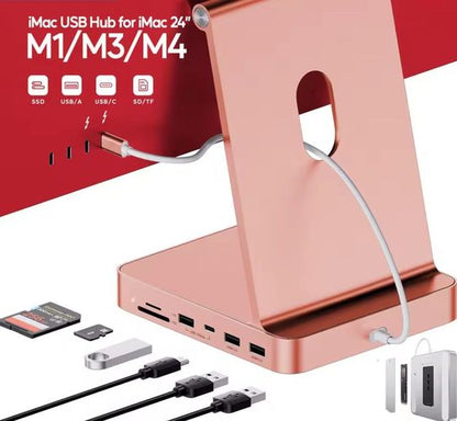 iMac Docking Station USB Hub 24 Zoll in Rosé mit USB-C und SD-Kartensteckplatz für M1/M3/M4 Modelle