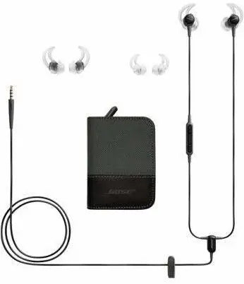 Bose SoundTrue Ultra In-Ear Kopfhörer Schwarz mit Zubehör und Tragetasche, ideal für höchste Klangqualität.