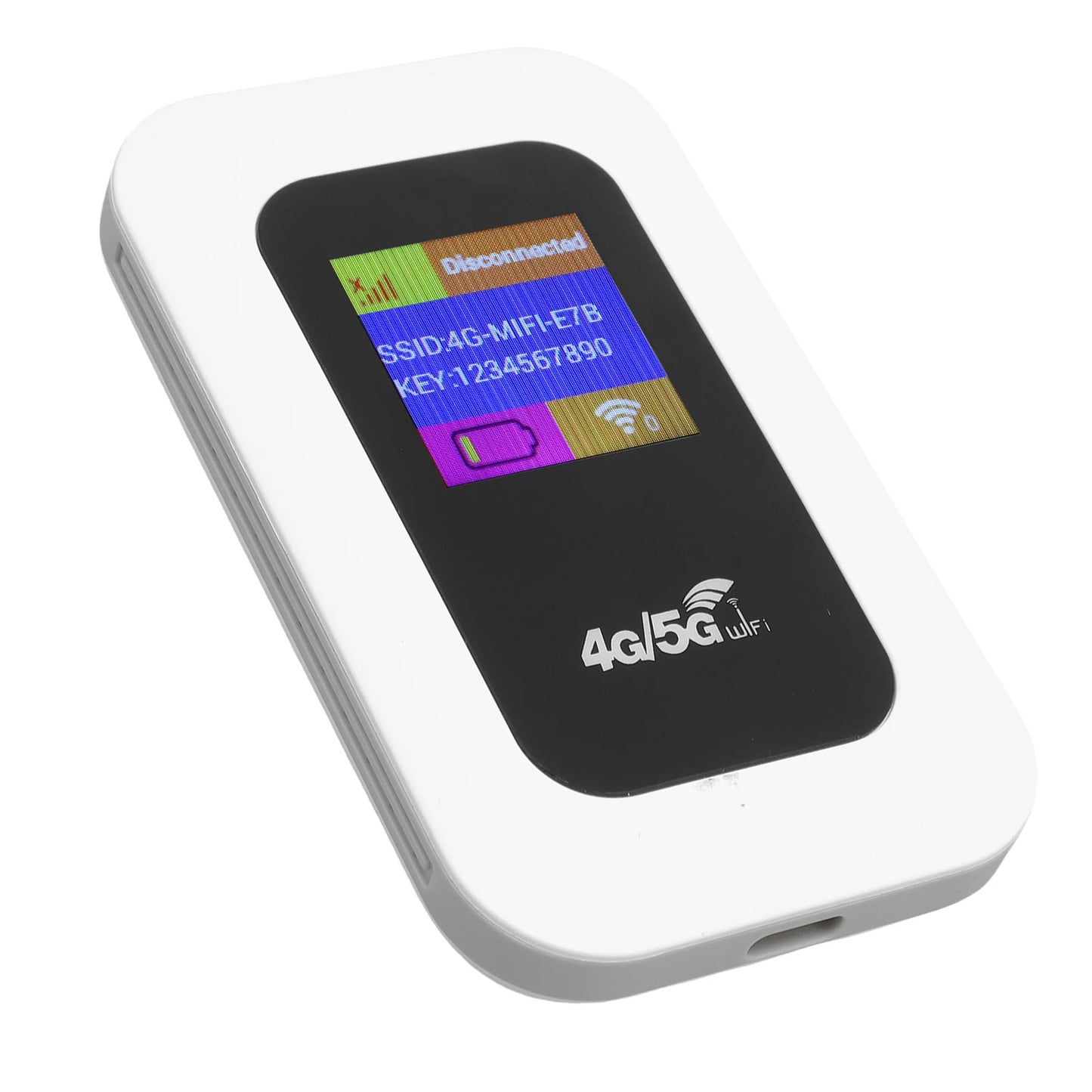 Tragbarer 4G WLAN Router mit Display, mobiler Hotspot 300 Mbit/s, 2100mAh Akku, weißes Design.