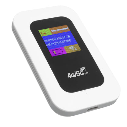 Tragbarer 4G WLAN Router mit Display, mobiler Hotspot 300 Mbit/s, 2100mAh Akku, weißes Design.