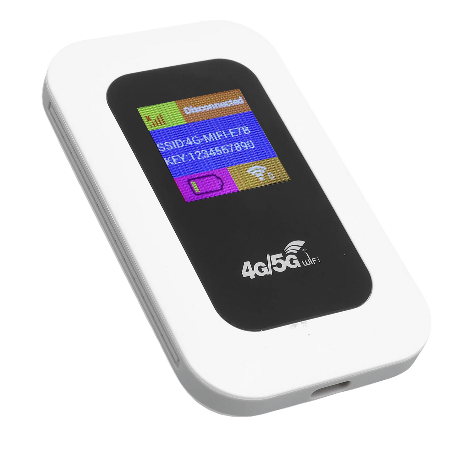 Tragbarer 4G WLAN Router mit Display, mobiler Hotspot 300 Mbit/s, 2100mAh Akku, weißes Design.