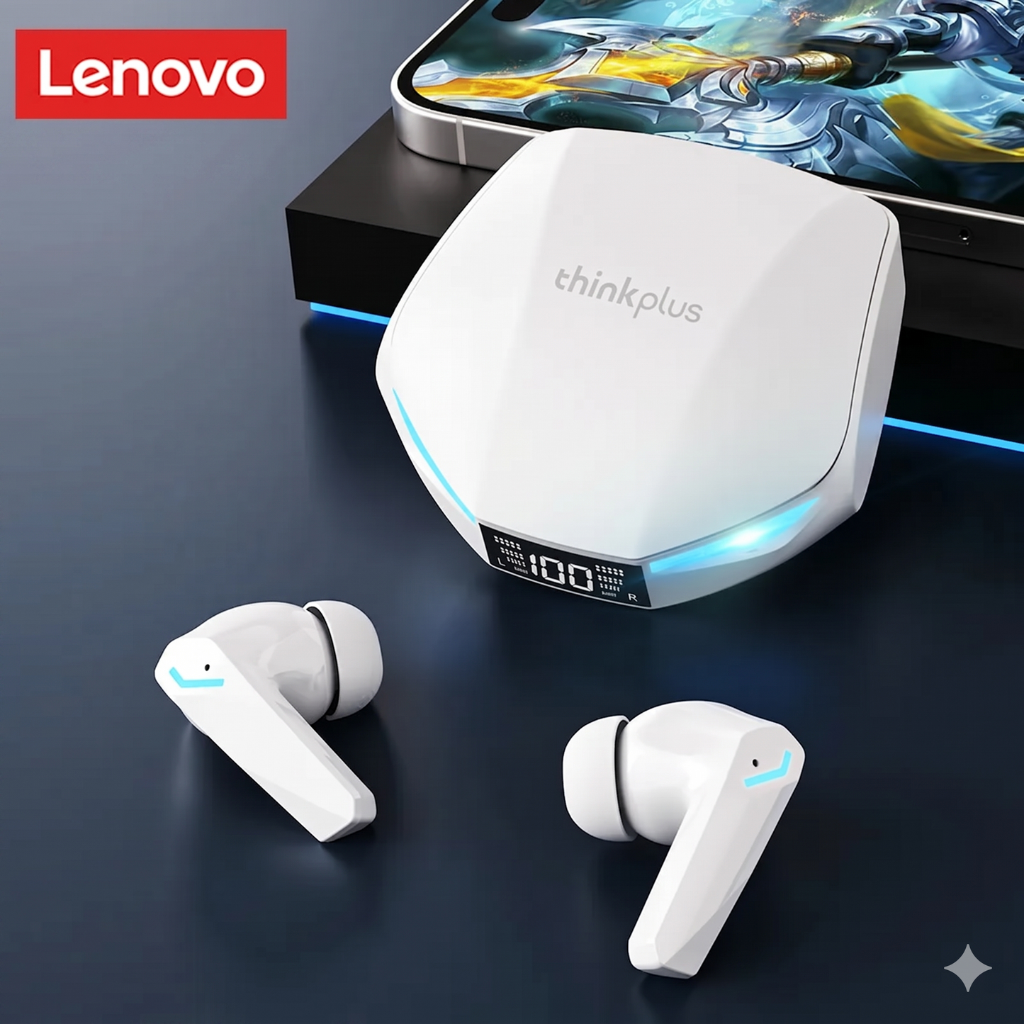  Lenovo XT53 Wireless In-Ear Gaming Kopfhörer in Weiß mit LED-Ladecase und Bluetooth 5.4
