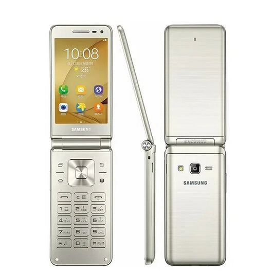 Samsung Galaxy Folder 2 Klapphandy in gold, geöffnet und geschlossen, Android Smartphone mit 16 GB Speicher