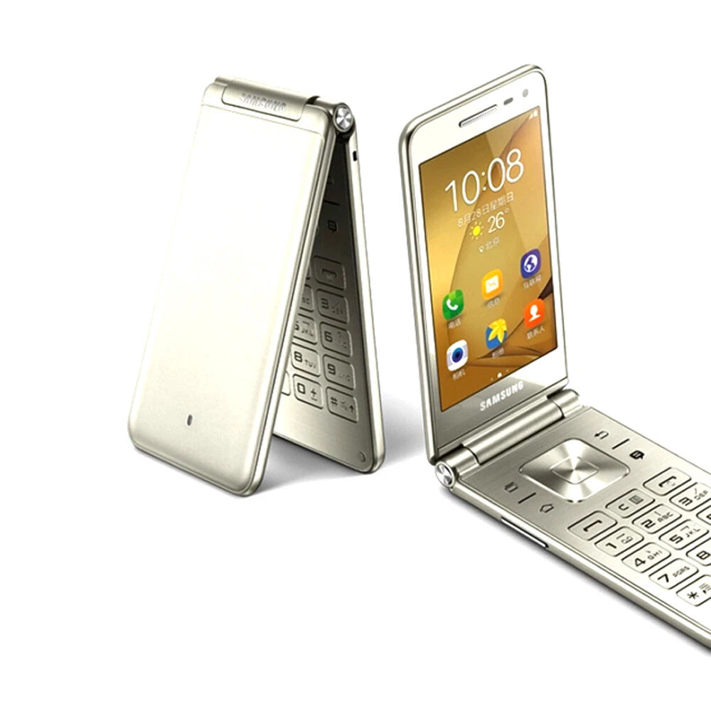 Samsung Galaxy Folder 2 Klapphandy in gold, geöffnet und geschlossen, Android Smartphone mit 16 GB Speicher