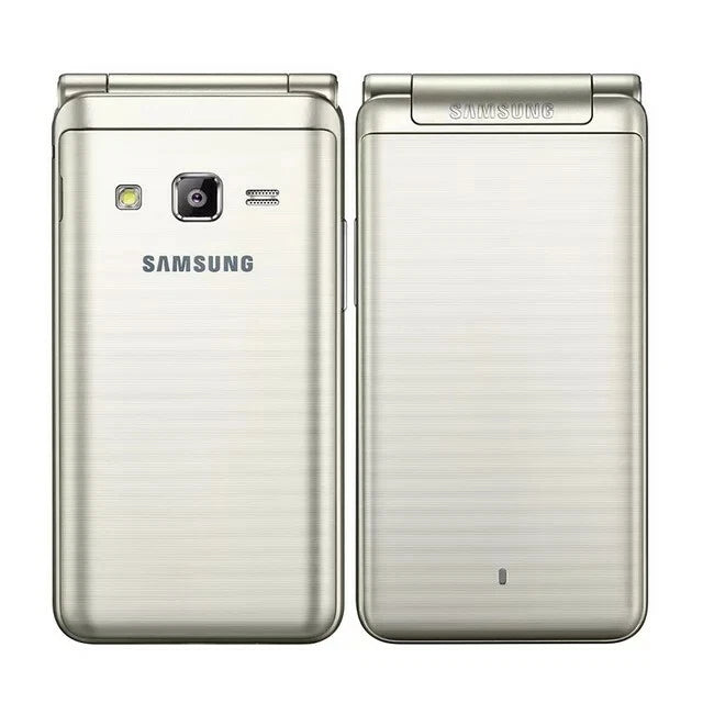 Samsung Galaxy Folder 2 Klapphandy in gold, Rückseite mit 8 Megapixel Kamera, Android Smartphone mit 16 GB Speicher