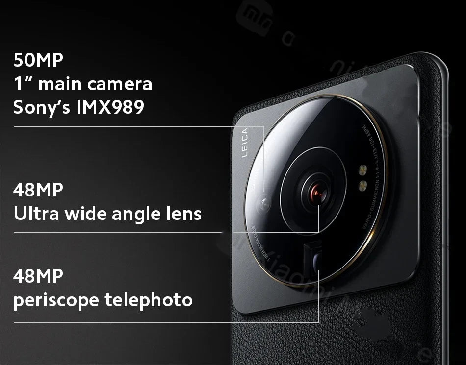 Xiaomi 12S Ultra Kamera mit 50 MP Hauptkamera, 48 MP Ultra weitwinkel und 48 MP Periskop-telephoto.